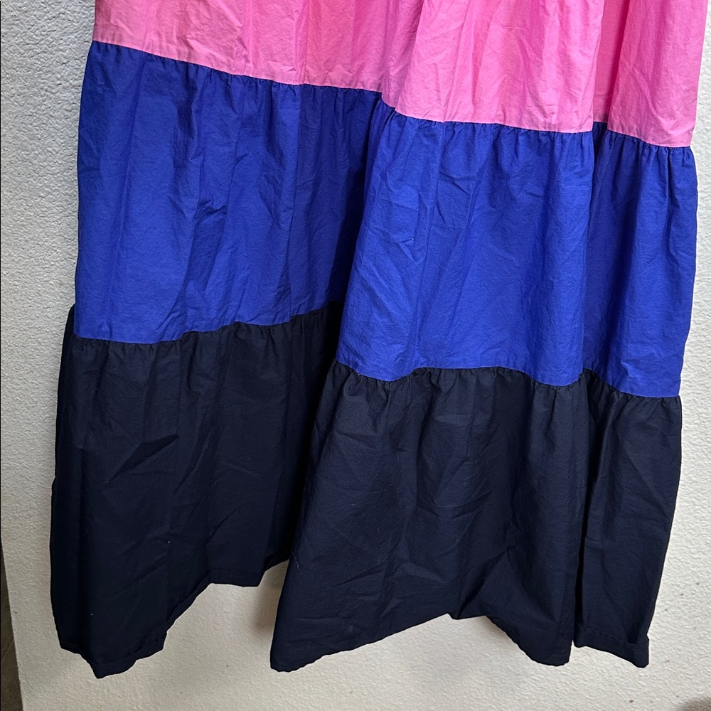 Farm Rio Anthropologie Maxi Dress Color Block Puff Sleeve Small Tiered Boho - Picture 5 of 15